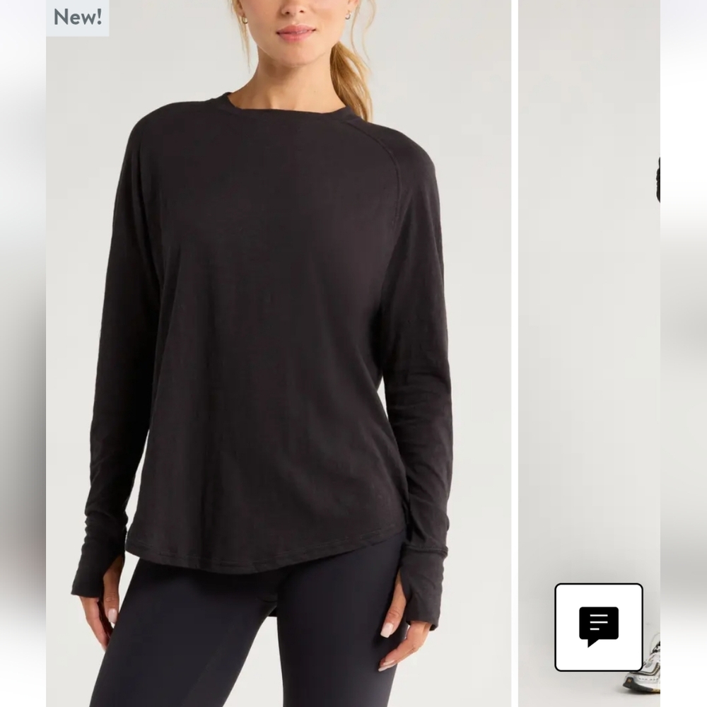 Z By Zella Relaxed Slub Washed long-sleeve thumb hole tee NWOT sz S Black *flaw